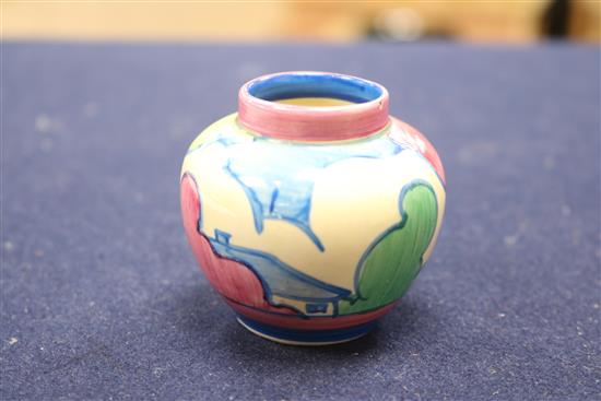 A Clarice Cliff Bizarre miniature vase and an Ault vase